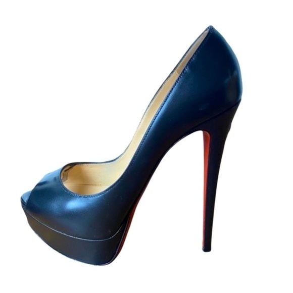 Christian Louboutin Black Lady Peep Heels Platform Peep Toe Stilettos Size 8 - Picture 2 of 16